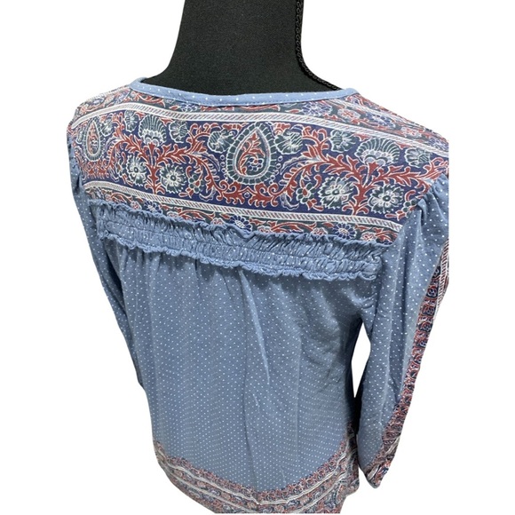 Lucky Brand Paisley Polka Dot Women’s Size XS Blue Tie Front Key Hole - Picture 2 of 10